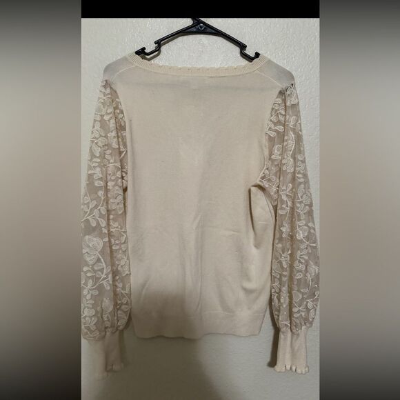 SIANI CRÈME SWEATER LACE, BEADED BALLOON SLEEVES - Size MED- NWT - Picture 3 of 15